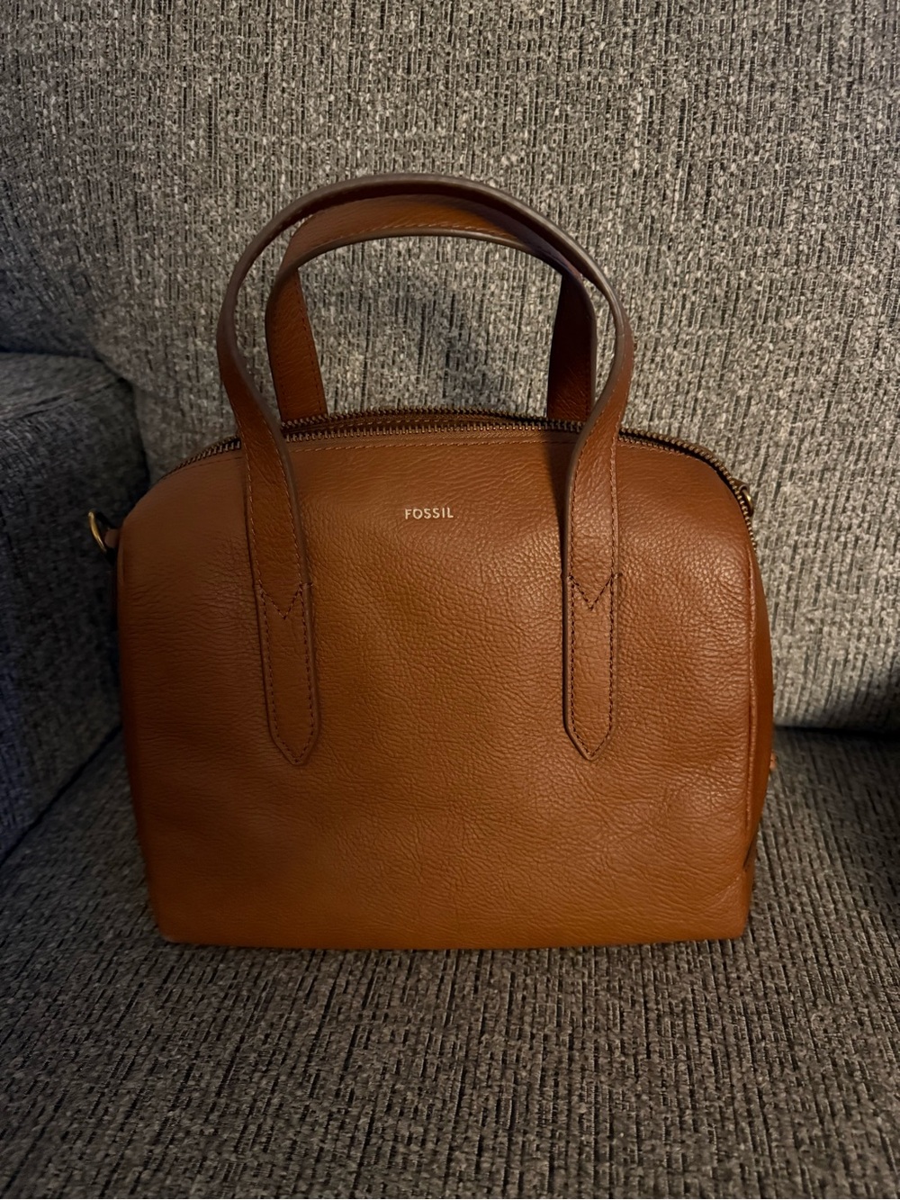 Fossil Cognac Pebbled Leather Satchel